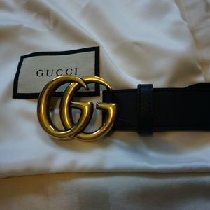 Leather Gucci Belt with Double G Buckle